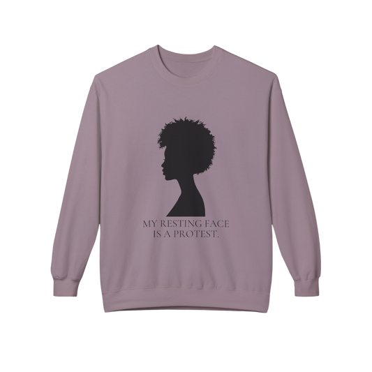 “My Resting Face is a Protest.” Cozy Crewneck Sweatshirt – Grown & Known Collection